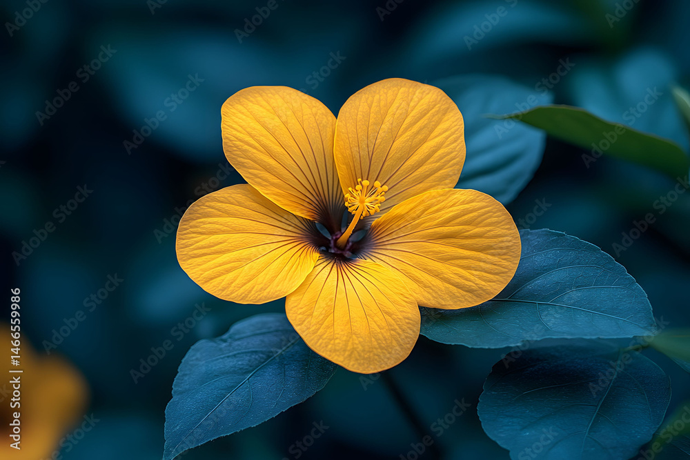 Vibrant Yellow Hibiscus in Lush Greenery - Nature's Elegance for Botanical Designs