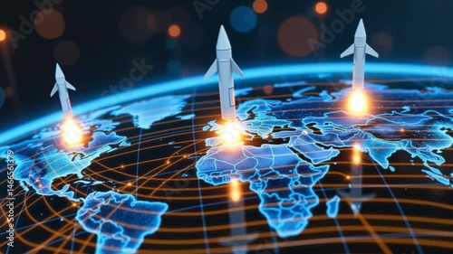 3D missiles targeting global map with digital effects  