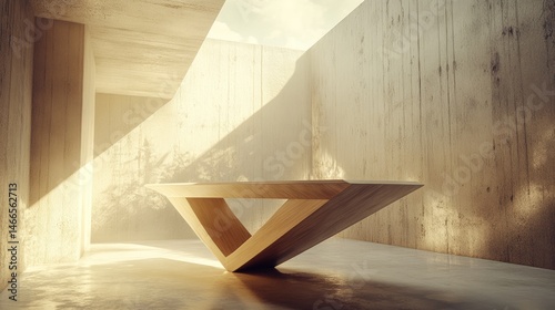 Smooth light-wood table placed under sloped ceiling with skylight