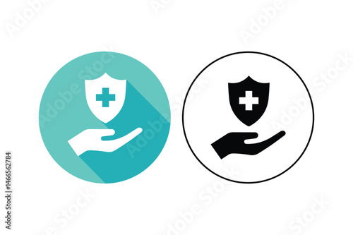 Healthcare Safety Shield Icons, medical insurance icon, health insurance hand icon, health protection icon