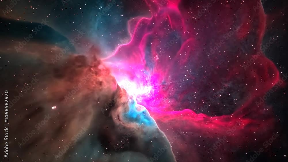 A cosmic display of swirling nebula clouds in vibrant pink, red, and blue against a backdrop of countless twinkling stars, creating a mesmerizing and ethereal scene of the universe's beauty A cosmic display of swirling nebula clouds in vibrant pink, red, and blue against a backdrop of countless twinkling stars, creating a mesmerizing and ethereal scene of the universe's beauty