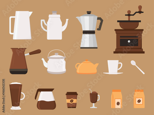 Set of coffee shop utensils