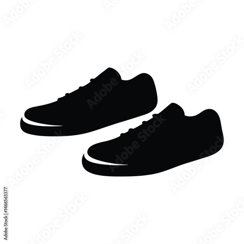 sneakers vector silhouette icon, black and white illustration of footwear.
