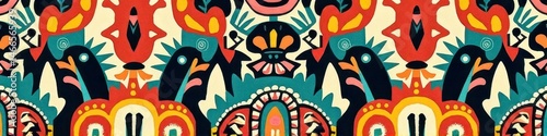 Colorful abstract pattern featuring geometric shapes and vibrant symmetrical design