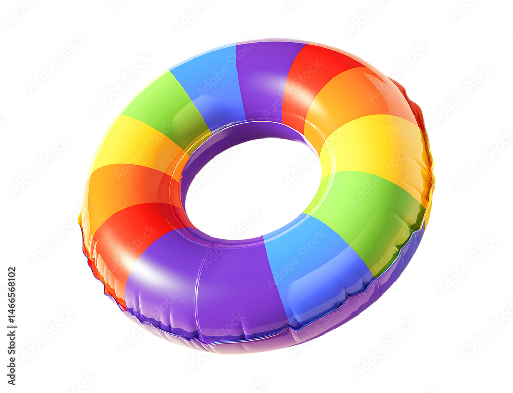 Obraz premium A brightly colored inflatable swimming ring isolated on a transparent background, with colorful stripes
