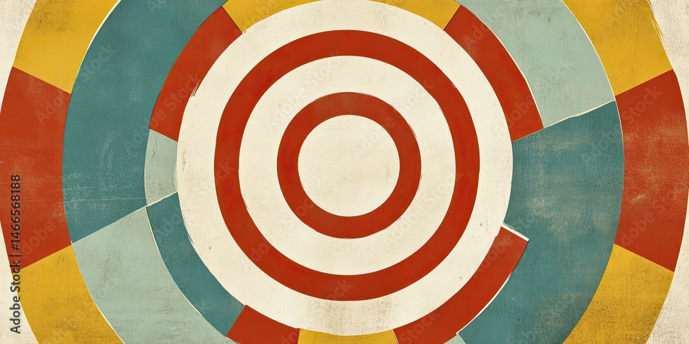 Retro Rings Target of Yellow with Red, and Teal and White Circles. Retro Rings Target of Yellow with Red, and Teal and White Circles.