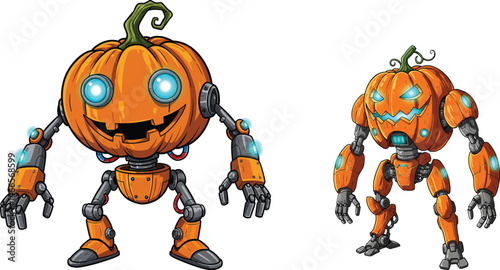 Two Different Halloween Pumpkin Robot Concepts