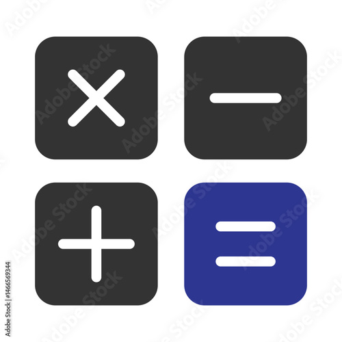Calculator, plus, minus, multiply, equal sign and symbols icons vector, App for Calculator with interface in smartphone. vector illustration.