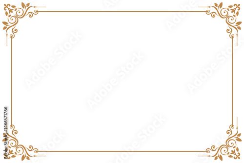 Elements of ornate vintage frames. Border gold on white classic calligraphy swirls, floral motifs. Design print for greeting cards, wedding invitations, restaurant menu, royal certificates. Set 115