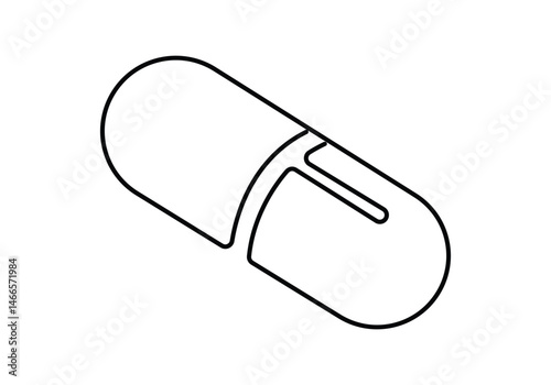 One continuous line capsule tablets line art vector illustration with transparent background editable stroke. Single line art pill. Pro vector