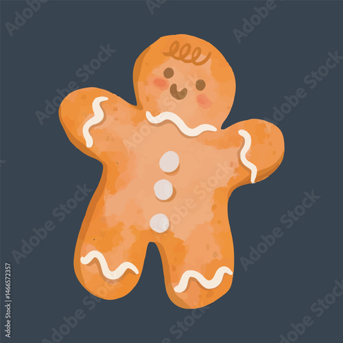 Cute Watercolor Gingerbread Man for Christmas in isolated background