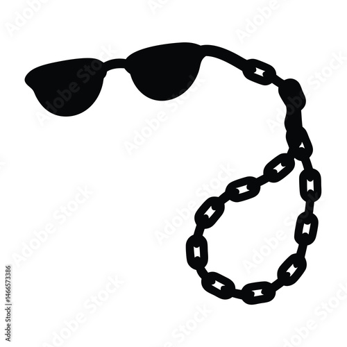 sunglass chains vector silhouette icon, black and white illustration of footwear.
