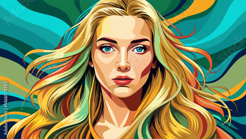 Portrait of woman with beautiful natural long wavy blonde hair