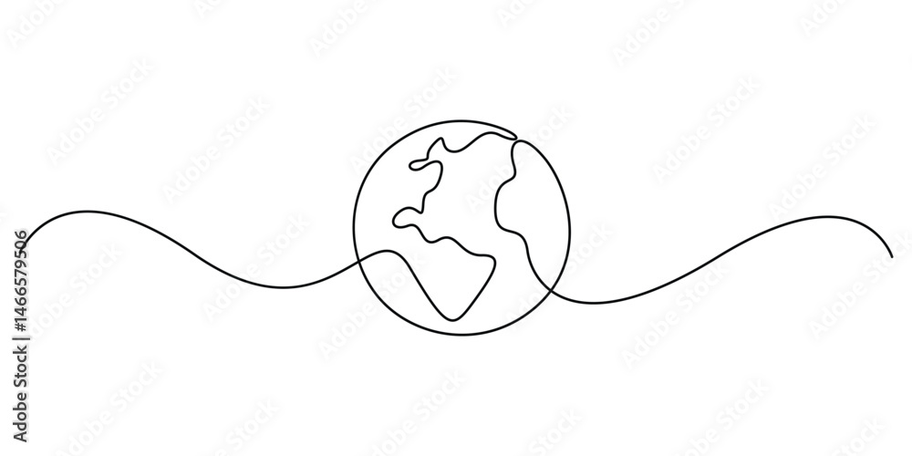 Obraz premium Planet Earth continuous line icon, Single line style world. Simple modern minimalism continuous earth vector, Continuous line drawing of earth vector. Single line globe world map vector illustration