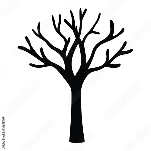teak tree vector silhouette icon, black and white illustration of trees.