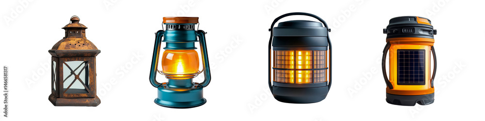 Naklejka premium Collection of lanterns in different styles, transparent background.