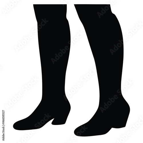 thigh high boots vector silhouette icon, black and white illustration of footwear.