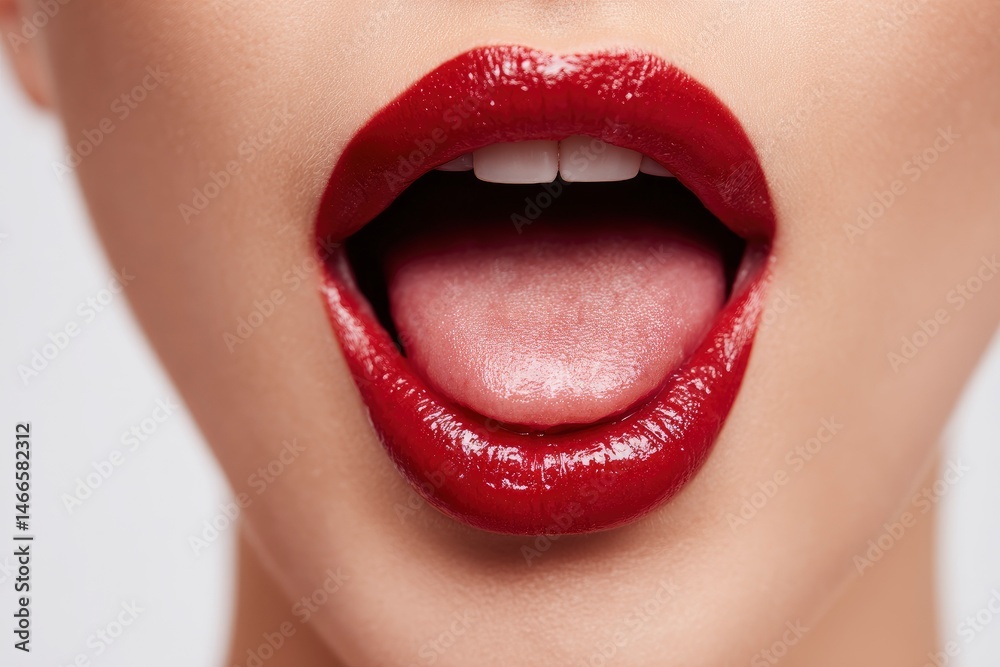 Naklejka premium Red Lipstick on Open Mouth