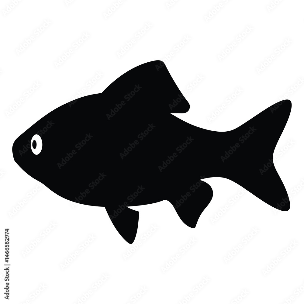 Obraz premium tiger barb fish vector silhouette icon, black and white illustration of fish.