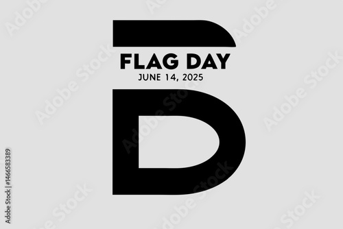 Minimalist geometric poster design with bold black capital letter D and FLAG DAY text, featuring modern grayscale corporate identity style
