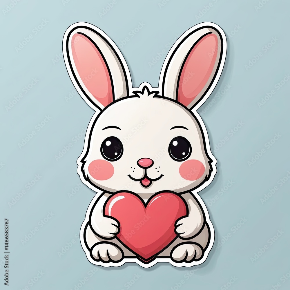 Fototapeta premium Cute White Rabbit Holding a Pink Heart
