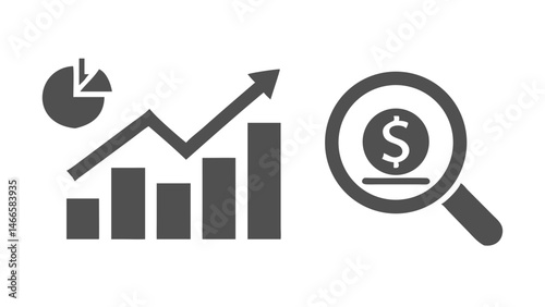 bar graph, line graph, chart, pie chart, dollar sign, magnifying glass, financial analysis, business growth, data visualization, analytics, statistics

