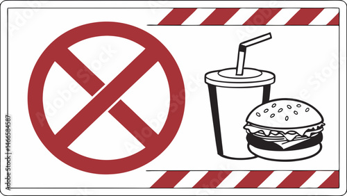 No junk food allowed sign conveying healthy eating message for schools, hospitals, and public health campaigns about nutrition