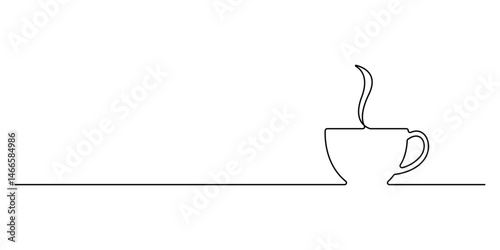 Coffee cup continuous line drawing tea icon cafe sketch drink single art outline mug logo food. Doodle cup one line abstract background breakfast steam morning coffee design symbol. Vector illustratio