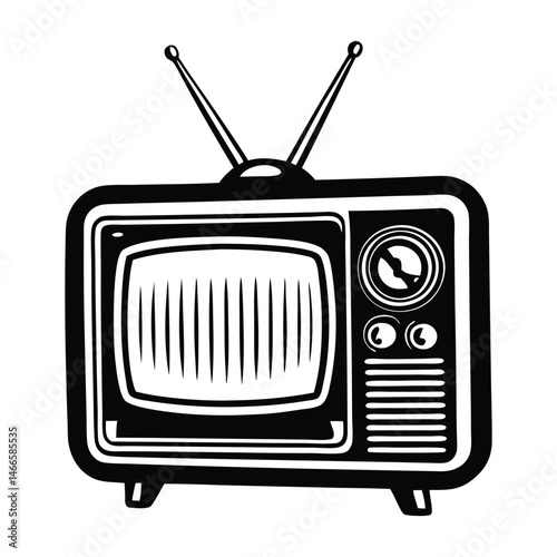 Hand drawn Retro TV set, Television sketch silhouette, Television vector silhouette on a white background