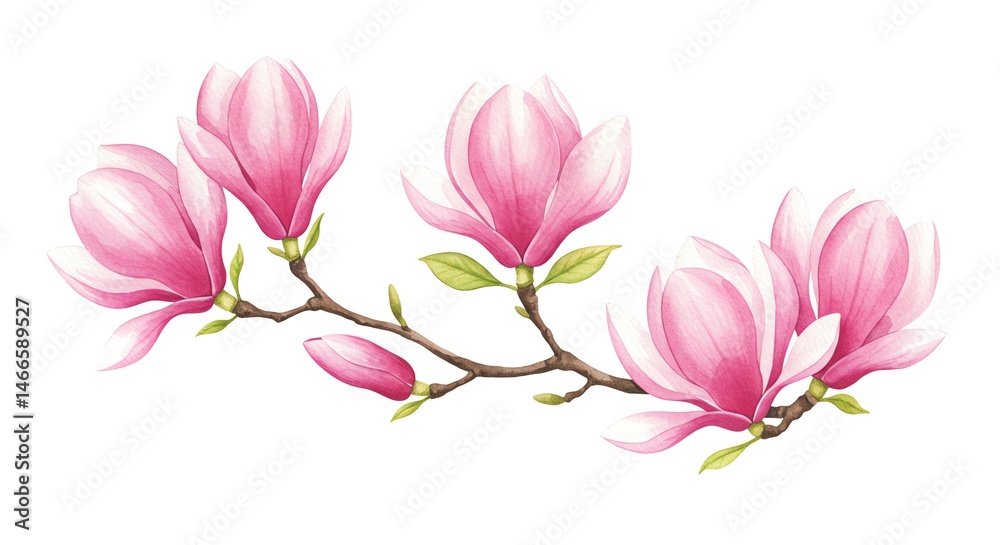 Fototapeta premium Magnolia branch with pink flowers on white
