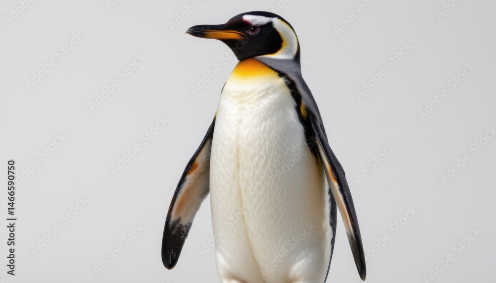 Naklejka premium Emperor penguin displaying unique posture arctic region wildlife photography frozen environment close-up animal behavior
