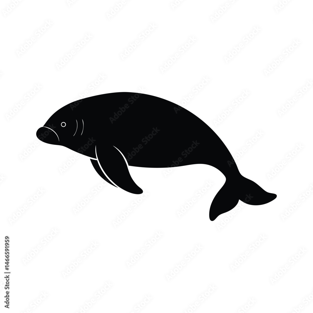 Fototapeta premium Swimming Dugong Minimalist Vector Silhouette