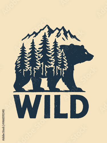 Bear silhouette with forest double exposure style
