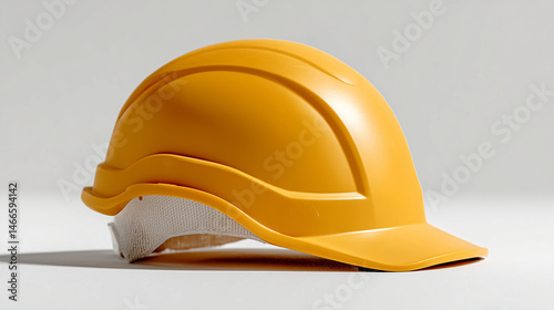Isolated Bright Yellow Plastic Helmet with Lid on Light Background for Safety and Construction Use