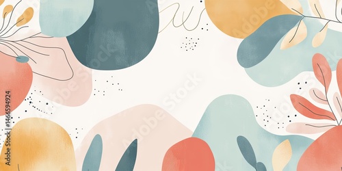 Wallpaper Mural Gentle Watercolor Blobs and Leaves. Torontodigital.ca