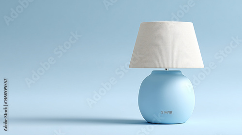 Elegant White Shade Soft Plastic Lamp on Light Blue Background for Modern Home Decor