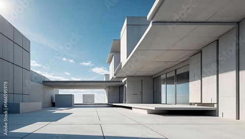 Futuristic minimalist building against bright sky