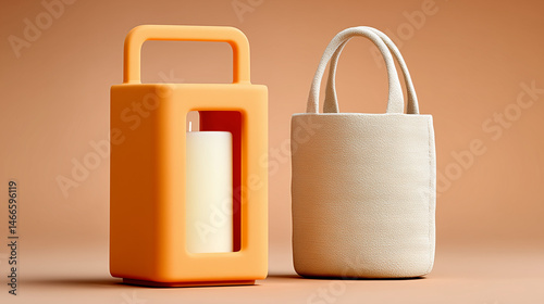 Bright Orange Plastic Lantern with Candle on a Soft Background for Creative Design or Home Decor Projects