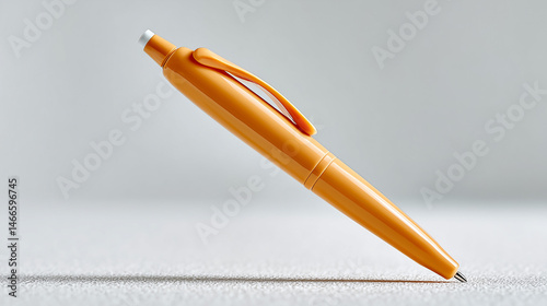 Isolated Orange Plastic Pen Angled on Light Background for Creative and Professional Use