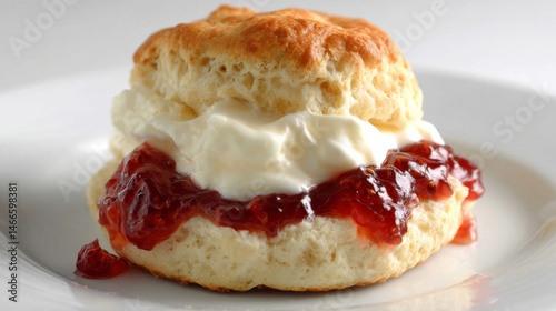 A delightful scone with cream and jam