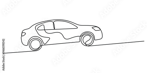 Single line drawing of modern car, Abstract small car in continuous one line art drawing style. Minimalist black linear sketch isolated on white background vector illustration. Pro vector