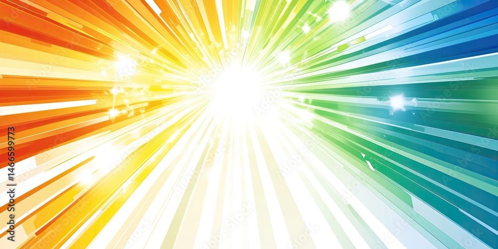 Obraz premium Rainbow Burst Colorful Lines Radiating from a Central Light Source.