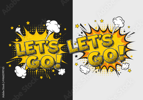 Dynamic comic-style “Let’s Go!” lettering with explosive yellow bursts, perfect for energizing story intros, hype posts, and announcement visuals.