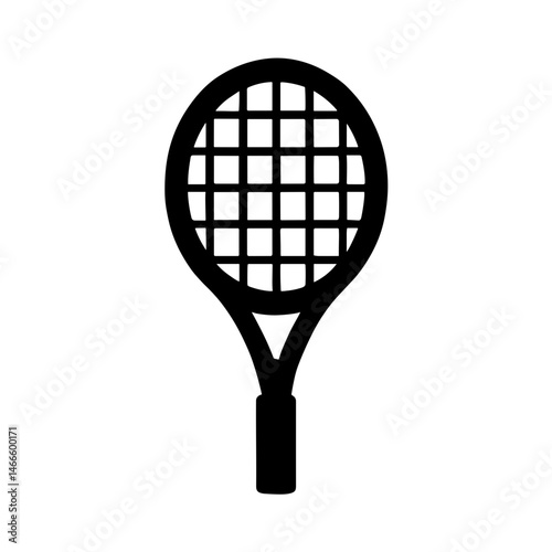 Tennis racket icon in solid black silhouette style