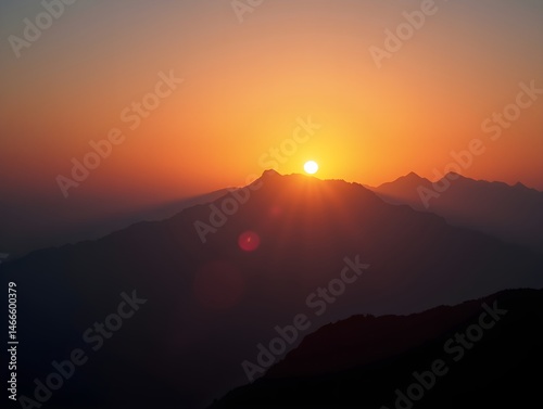mountain sunset landscape with glowing
