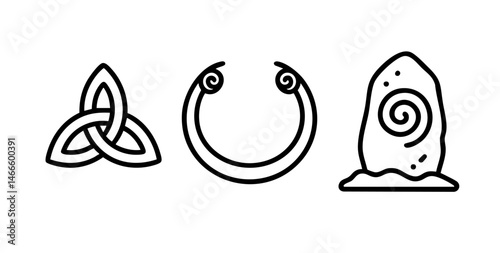 Celtic icon set: triquetra, torc, and spiral stone symbol art