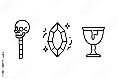 Demonic characters: evil king, barbarian, and devil with horns and weapons