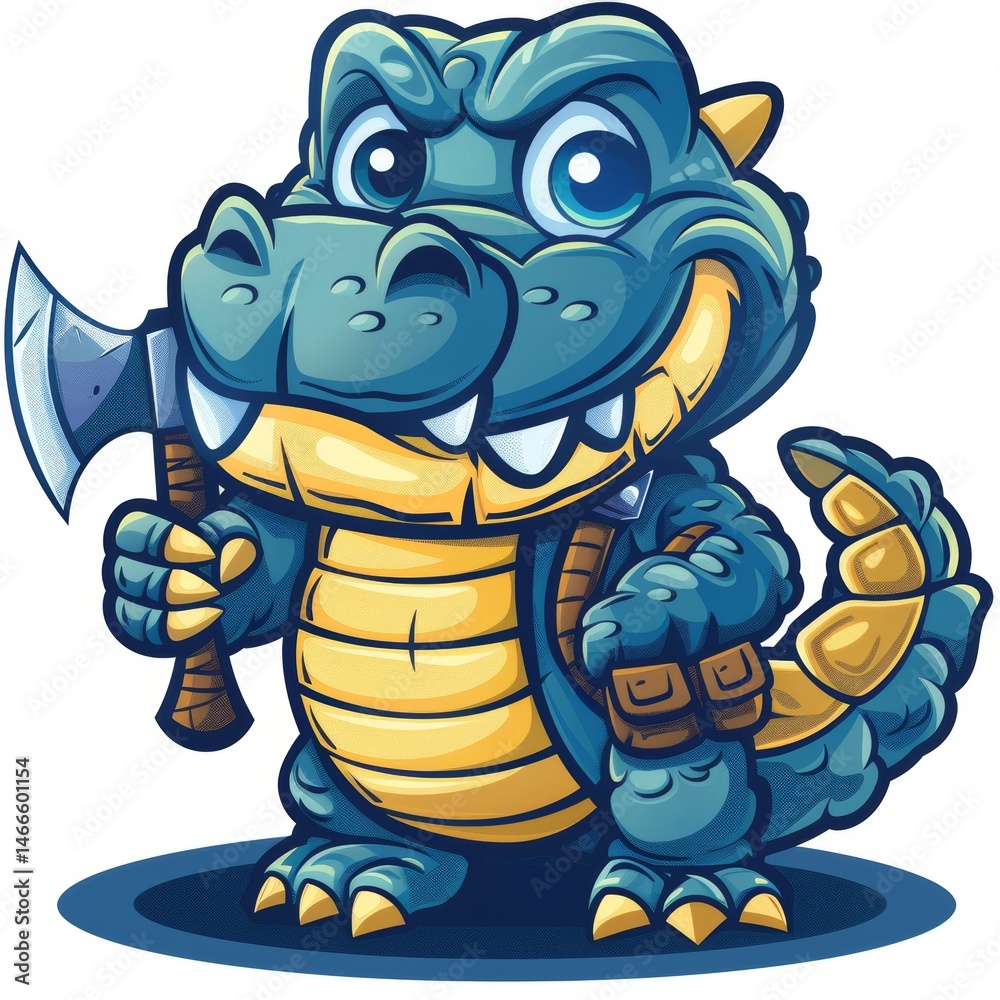 Fototapeta premium Flat Illustration of a Crocodile Holding an Axe on White Background