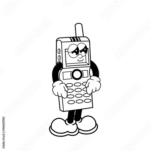 Retro character design of shy mobile phone outline