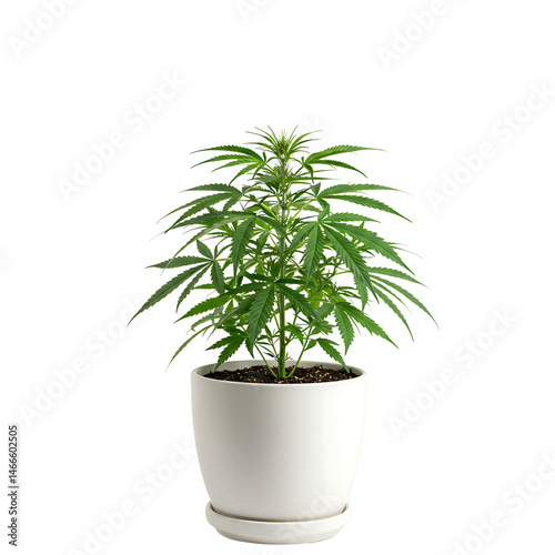 Potted Cannabis Plant with Green Leaves On Transparent Background

